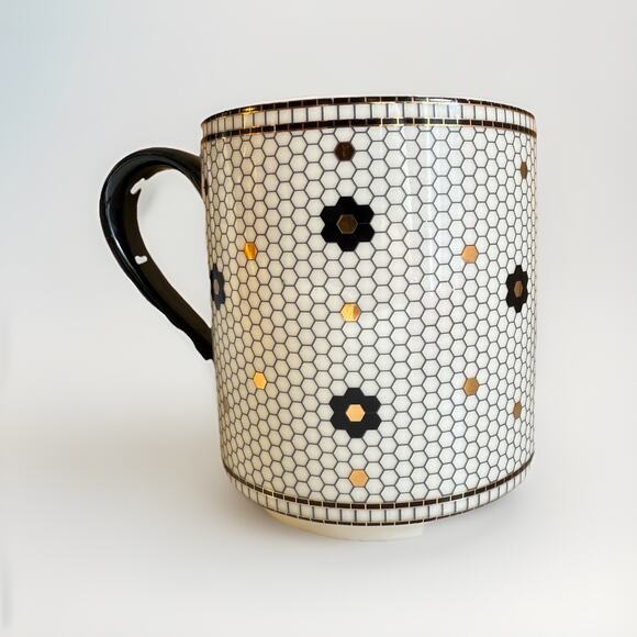 Anthropologie Mug Cup Margot Gold Tile Mosaic Monogram Letter M Honeycomb - Picture 2 of 5